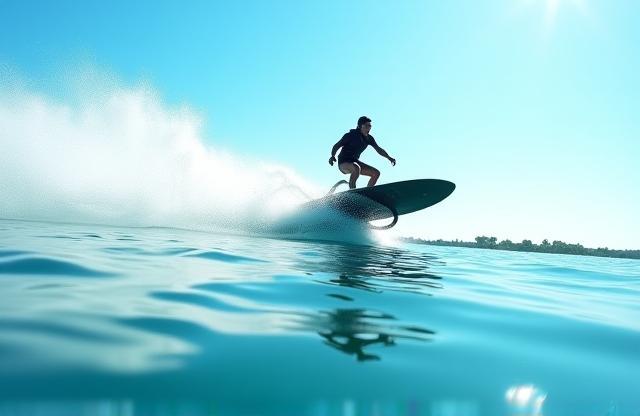 Action shot of someone riding the new Hydrofoil E-Surf at speed