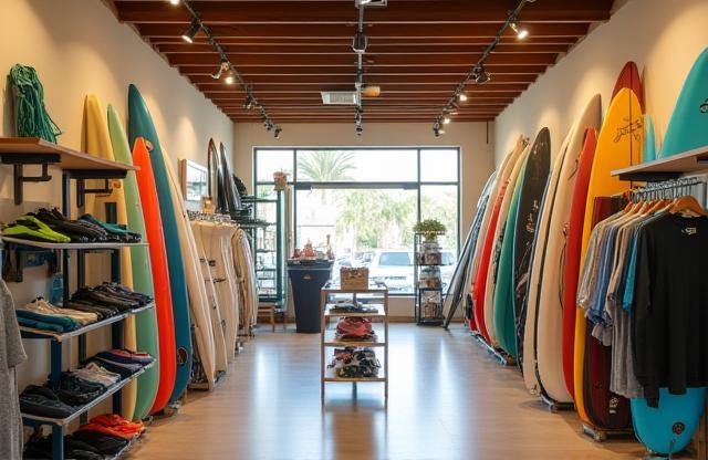 Interior view of the Arabian Coast Surfing retail shop with boards displayed