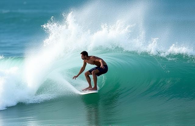 Person expertly carving a turn on a surfboard with spray