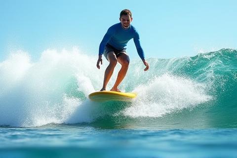 Card image for surfing lessons featuring a person riding a wave